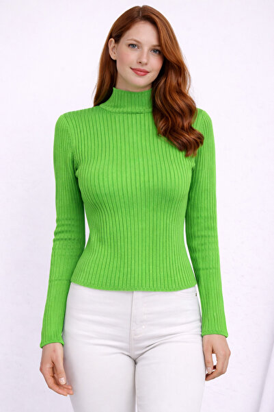 Neden Tekstil Striped Long Sleeve Half Turtleneck Ribbed Sweater