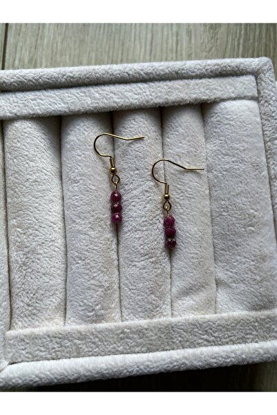 Pel Design Minimal Ruby Stone Gold Color Steel Earrings Handmade