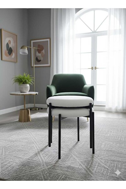Orta Metal Tasarım 2Lİ METAL TABURE MODERN PUFFY BENCH PUF KOLTUK SANDALYE