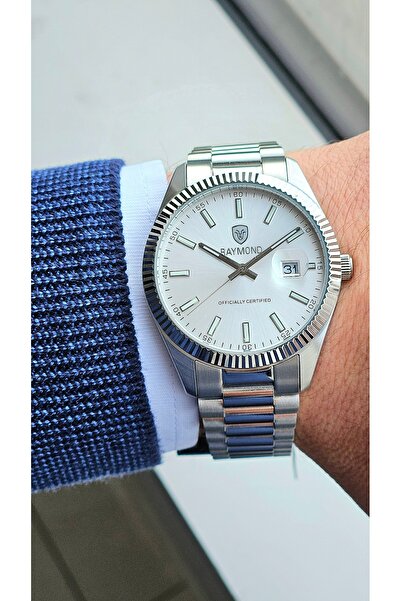 Raymond ساعة يد رجالية - هيكل فولاذي - RYM-613053 لون فضي - مينا أبيض -
