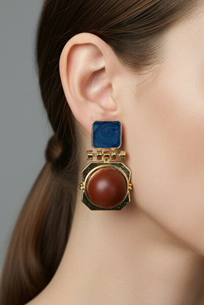 BHR AKSESUAR أقراط مينيلي باللون الأخضر الزمردي غير اللامع باللون الأحمر الدا...