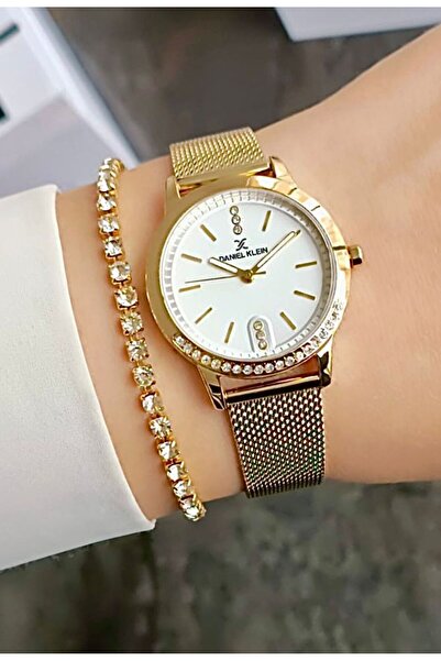 Daniel Klein سوار من الفولاذ الذهبي/المعدني مقاوم للماء 3 ATM مع أرقام روماني...