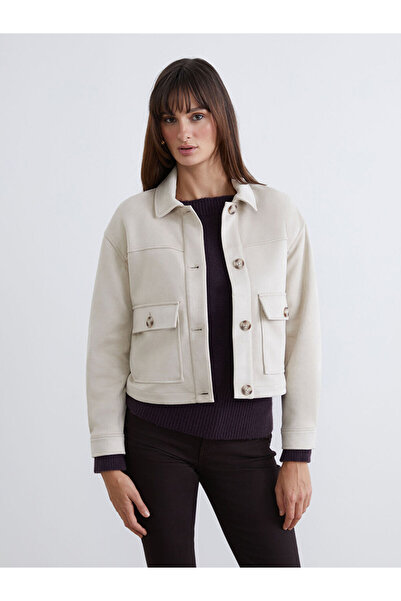 LC Waikiki Beige Shirt Collar Suede Look Women's Jacket