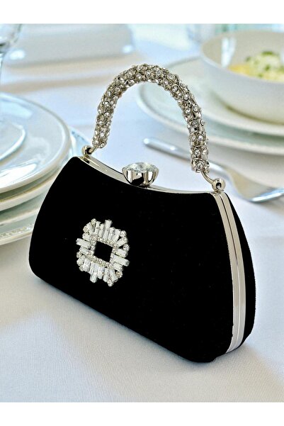 Gloriys Ayakkabı & Çanta Silk Suede Evening Dress Bag with Stones