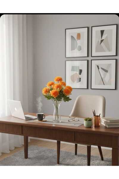 ENRUFLORA Yapay Turuncu Kasımpatı Şimşir Aranjmanlı 9 kafalı Salon Balkon Bah...