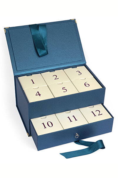Paranagöre Metalik Lacivert Advent Calender Kurdeleli Çekmeceli Boş Hediye Ku...