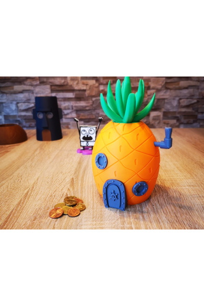 3D snaxx Sünger Bob Ananas Ev Tasarımlı Figürlü Plastik Para Kumbarası – Deko...
