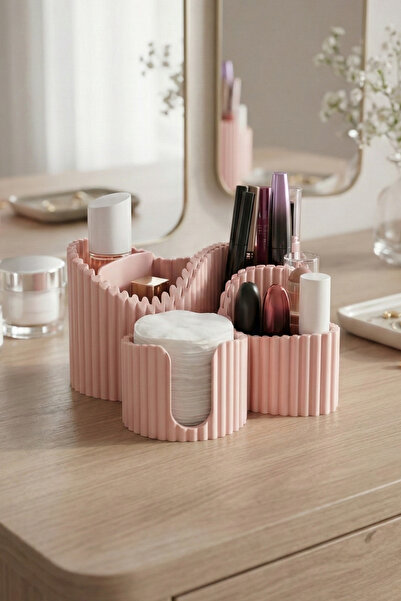 ENG.CO S-Shape Modular Pastel Pink Makeup Table Organizer – 2 Pieces, 6 Compa...