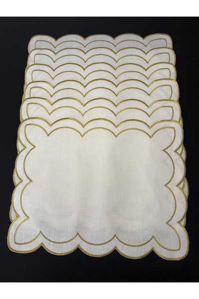 Smiling Home 6 Pieces of Linen Gold Color Double Wavy Cloud Embroidered Place...