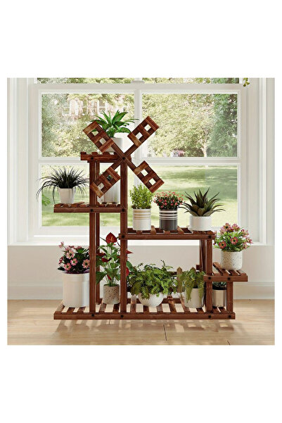 ALANDEKOR Eskitme Ceviz Ahşap Dekoratif Çiçeklik Saksılık Balkon Bahçe Standı...