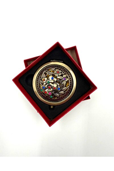 MD Moda Accessories Taş Detaylı Metal Cep Aynası – 7 cm | Vintage Tasarım, He...