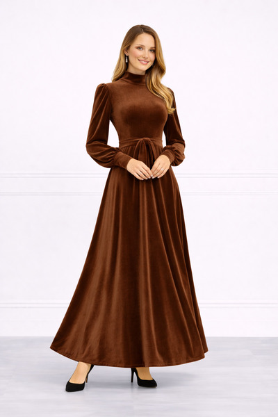MODAMİNEM Belted Velvet Dress