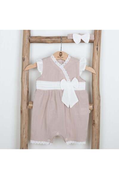 Generic طقم أفرول ميني جنتل بناتي مع ربطة شعر وتفاصيل دانتيل - قطعتين - من 3-...