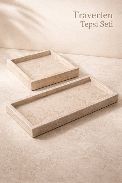 Marbello Traverten Tepsi Seti – Kare ve Dikdörtgen Doğal Taş Dekoratif Sunum ...