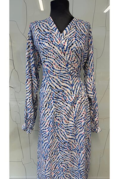 ShopxElbise Mavi Beyaz Desenli Kadın Uzun namaz Ebisesi