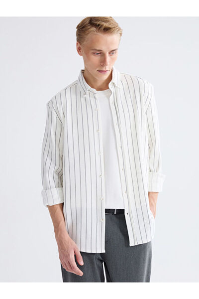 LC Waikiki Rmz Gi̇yi̇m Farkiyla Standard Fit Long Sleeve Striped Men's Shirt