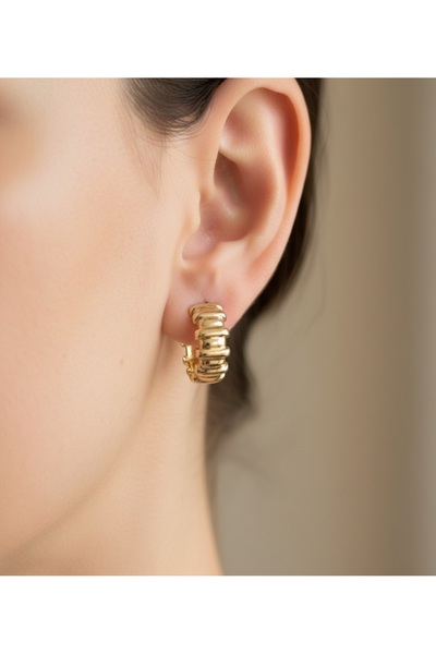 XP XUPİNG Xuping Thick Zigzag Hoop Gold Steel Earrings