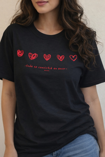 ArtYus Row of Hearts Printed Cotton Relaxed Fit Round Neck Unisex T-Shirt