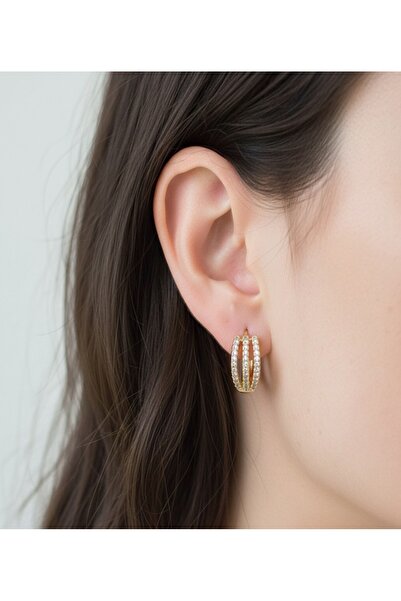 XP XUPİNG Xuping Modern Design Zircon Stone Gold Hoop Steel Earrings