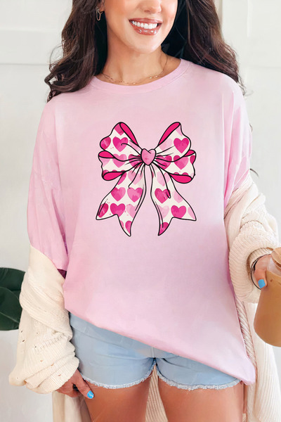 Sarah's Boutique Women's T-shirt – 100% cotton – Valentine's Day "Heart Bow"