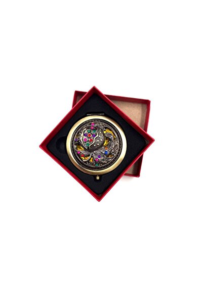 MD Moda Accessories Vintage Taşlı Metal Cep Aynası – 7 cm – Hediye Kutulu