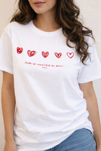 ArtYus Row of Hearts Printed Cotton Relaxed Fit Round Neck Unisex T-Shirt