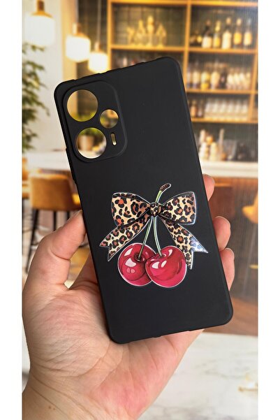 Vip Case Poco F5 Compatible Cherry Bow Leopard Pattern Silicone Shock-Absorbi...