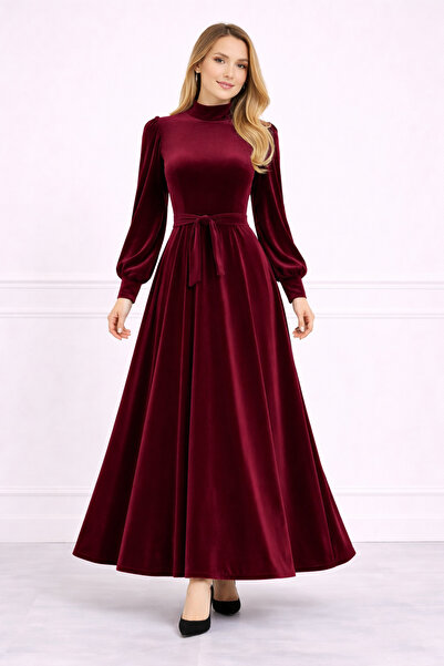 MODAMİNEM Belted Velvet Dress