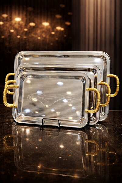 Generic ​طقم صواني تقديم مستطيلة بلمعة المرآة (3 قطع). ​وصف المنتج: