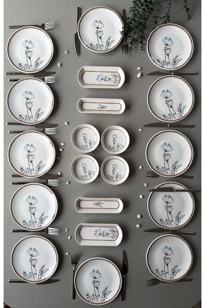 QUEEN Segah Model Rölyefli 12 Kişilik 20 Parça Modern Kahvaltı-Brunch Takımı