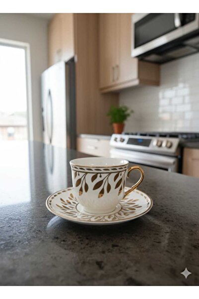 AKG (Kadeh HEDİYE) 6 Kişilik Porselen Kahve Fincan Takımı