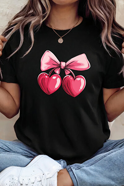 Sarah's Boutique Women's T-shirt – 100% cotton – Valentine's Day "Cherry Hearts"