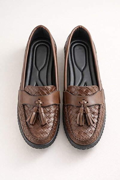 Slipcat Women's Knitted Patterned Tasseled Comfortable Loafer