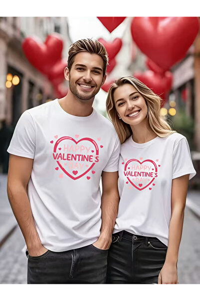 EYMORA Tricou de cuplu cu imprimeu inimă de Ziua Îndrăgostiților