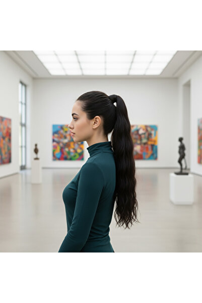 Zeysum Siyah Su Dalgalı Lastik Tokalı At Kuyruğu Saç Postiş 70 Cm 150 gr Isıy...