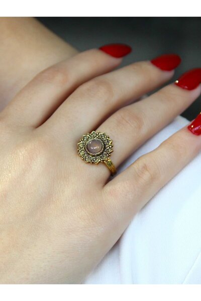 esha Natural Stone Pink Quartz Round Natural Stone Antique Adjustable Women's...