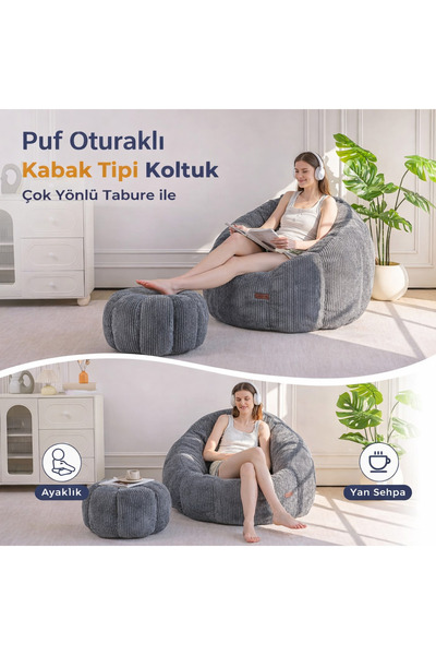puffiber Ergonomik Yer Tipi TV Koltuğu – Yetişkin Armut Puf Berjer 105x80 cm | Modern Salon & Balkon Koltuğu