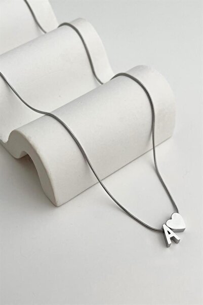 GÜLNAR BİJUTERİ Hearted Letter Pendant Silver 316L Steel Non-Fade Stainless