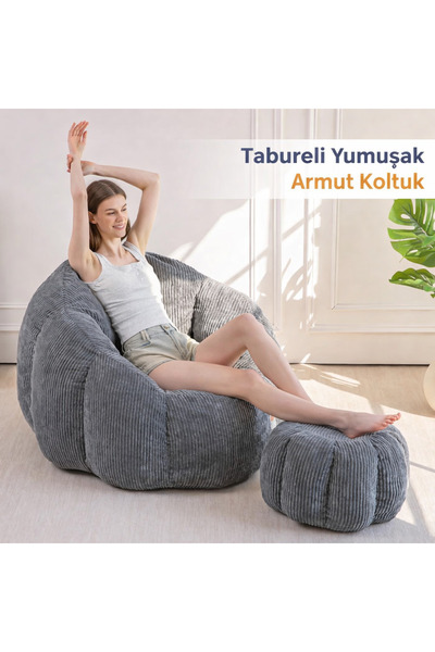 puffiber Ergonomik Yer Tipi TV Koltuğu – Yetişkin Armut Puf Berjer 105x80 cm | Modern Salon & Balkon Koltuğu