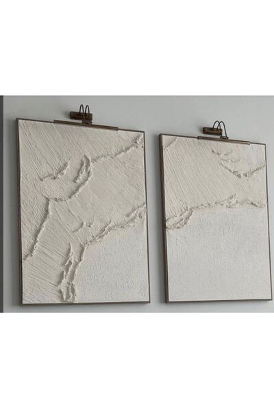 TwinRoots Dokulu Tablo – İkili El Yapımı 3 Boyutlu Alçı Minimalist Doku, Mode...