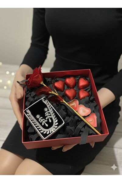 shopidik Aşk Temalı Kolye Küpe Seti – Kalpli Çikolata & Gül Detaylı Romantik ...