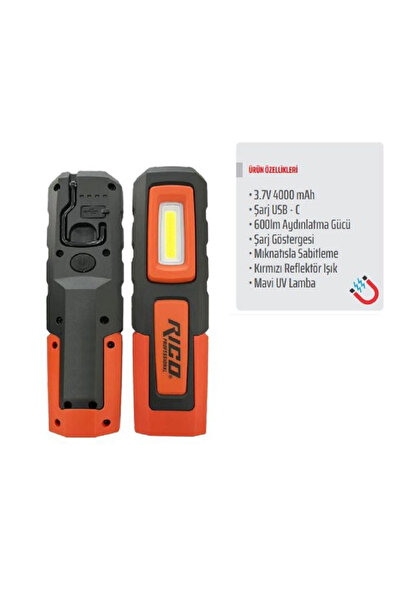 Rico Şarjlı Mıknatıslı Led Lamba 600 Lümen