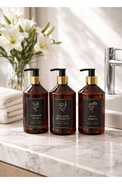 AY&ÇA HOME 3'lü Premium Gold Başlıklı Bulaşık Deterjanı, Sıvı Sabun, Çamaşır ...