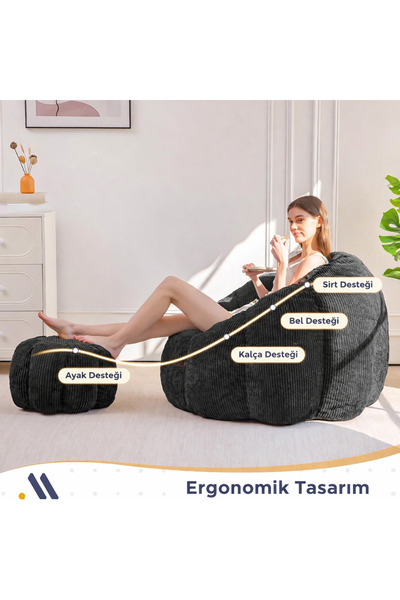 puffiber Ergonomik Yer Tipi TV Koltuğu – Yetişkin Armut Puf Berjer 105x80 cm | Modern Salon & Balkon Koltuğu
