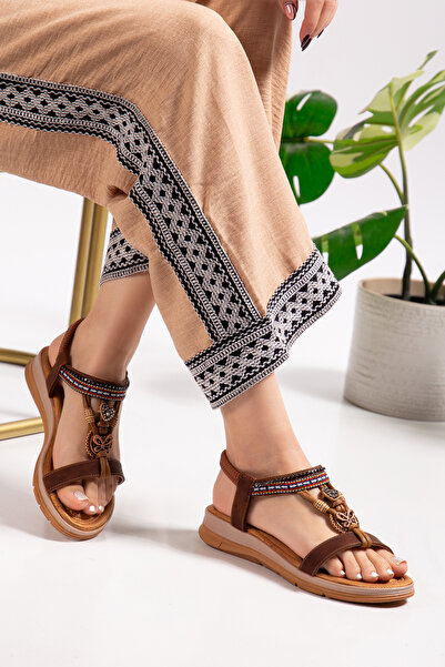 TEKİN SHOES Brown Stone Detailed Sandals