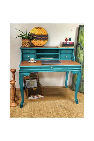 Masifart Sema Ahsap Calisma masası 110 cm Turkuaz Eskitme