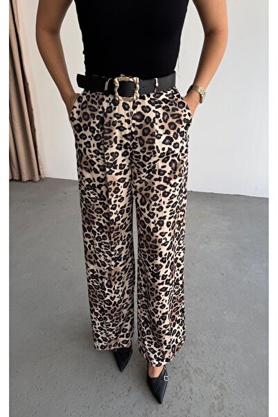 Kedi Fashion Kemerli leopar pantolon