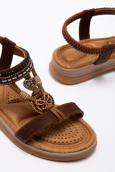 TEKİN SHOES Brown Stone Detailed Sandals