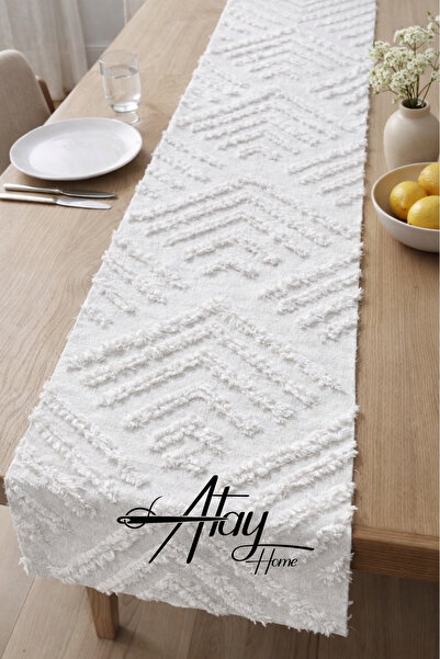 Atay Home Beyaz Püsküllü Masa Runnerı 40x140 cm