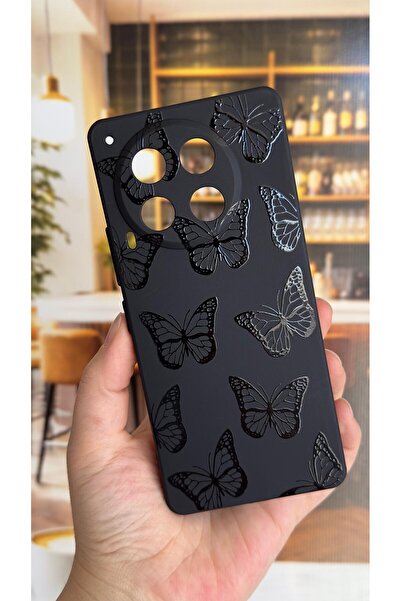 Vip Case Tecno Camon 30 Compatible Black Butterfly Patterned Silicone Shock A...